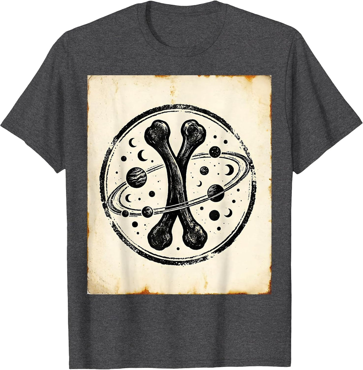 Men's Wishbone Galaxy Orbiting Planets and Moons T-Shirt - Dark Heather Grey