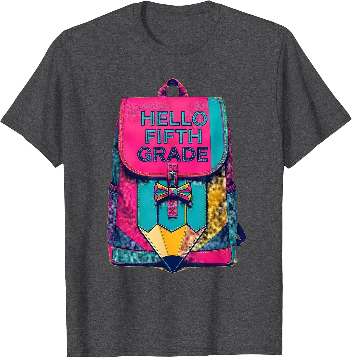 Men's Hello Fifth Grade Cute Coquette Back To School Pencil Bow T-Shirt - Dark Heather Grey