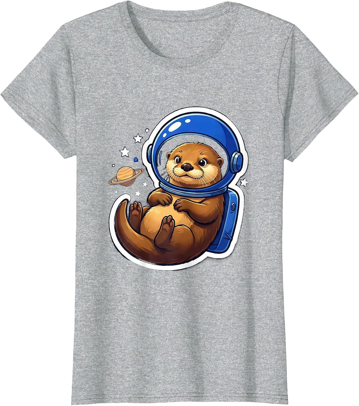 Otter Astronaut Drifting Through Space T-Shirt - Heather Grey