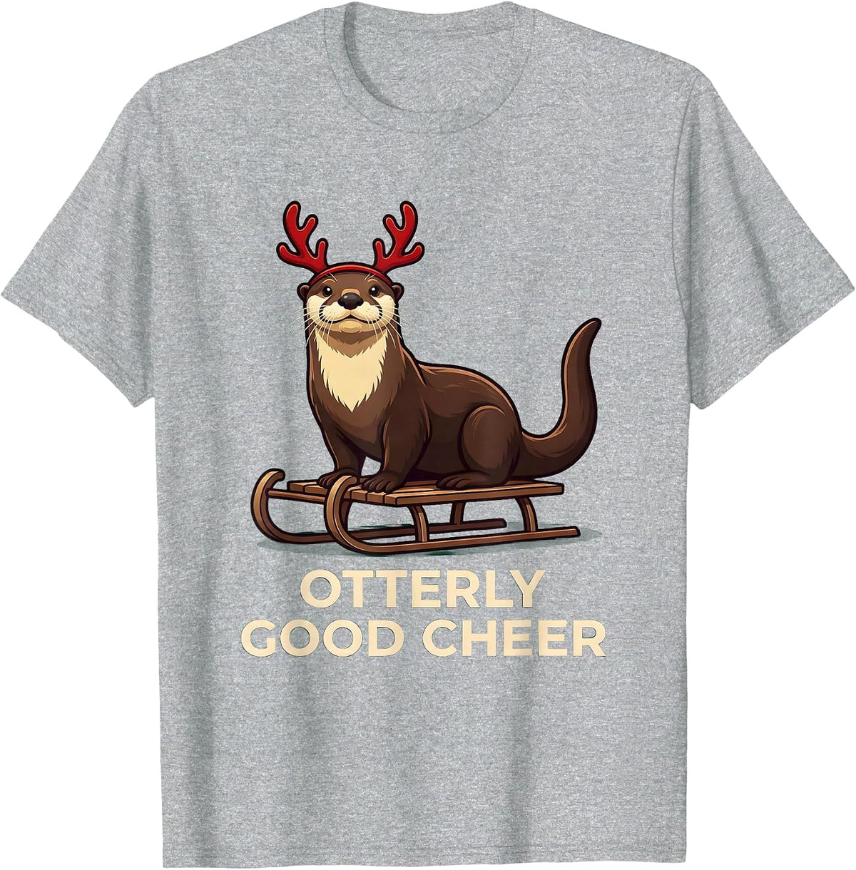 Men's Otterly Good Cheer Funny Otter Christmas Pajama Animal Lover T-Shirt - Heather Grey