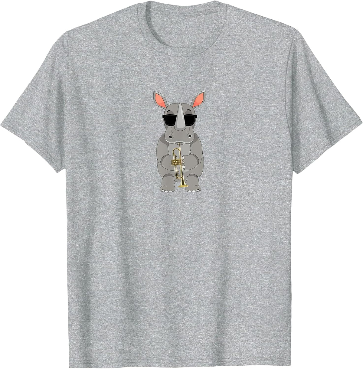 Funny Rhino Wearing Sunglasses Playing Trumpet T-Shirt - Heather Grey