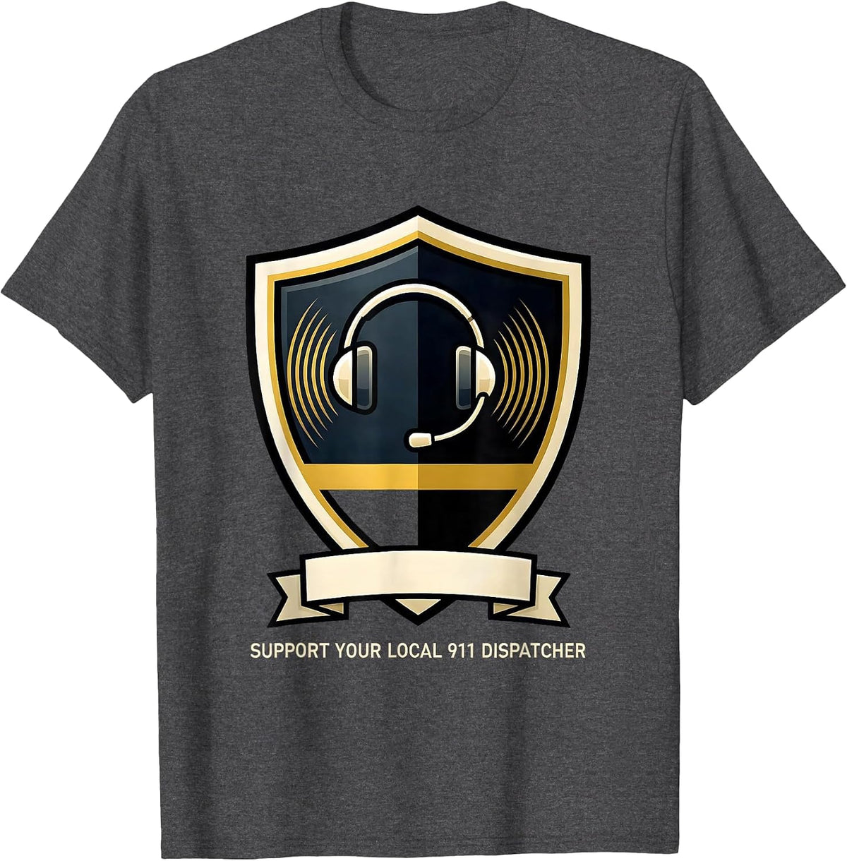 Men's Support Your Local 911 Dispatcher Tribute First Responder T-Shirt - Dark Heather Grey