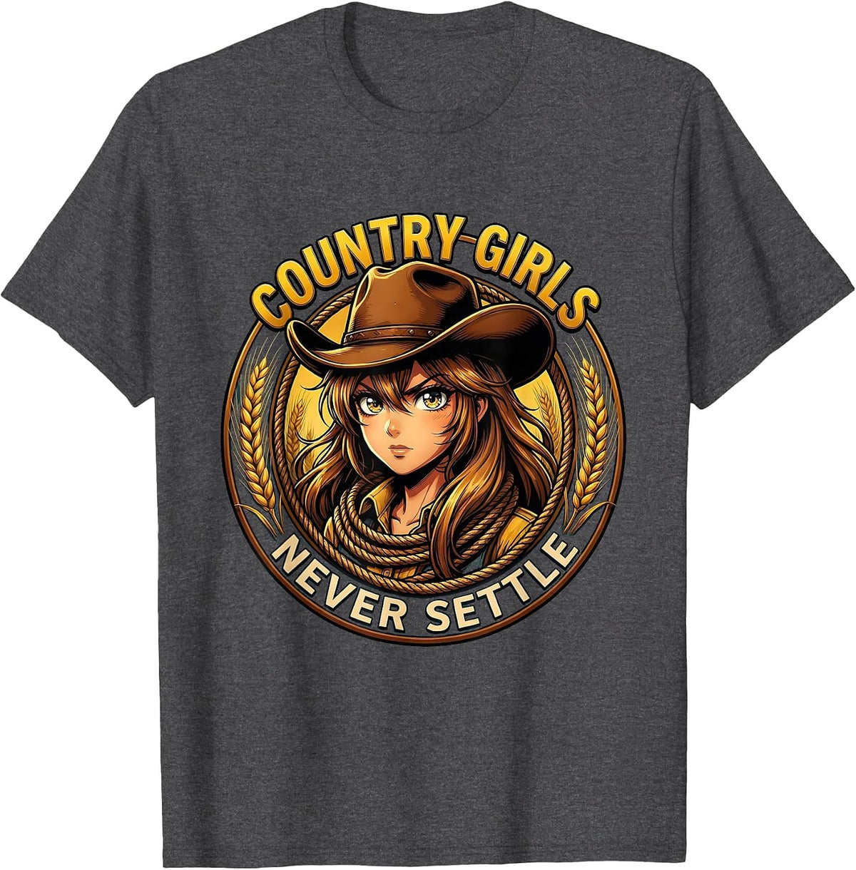 Country Girls Never Settle Bold Statement Design T-Shirt - Dark Heather Grey