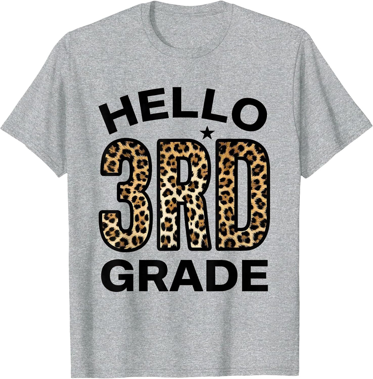 Men's Hello 3rd Grade Leopard Teacher Student Back To School Girls T-Shirt - Heather Grey
