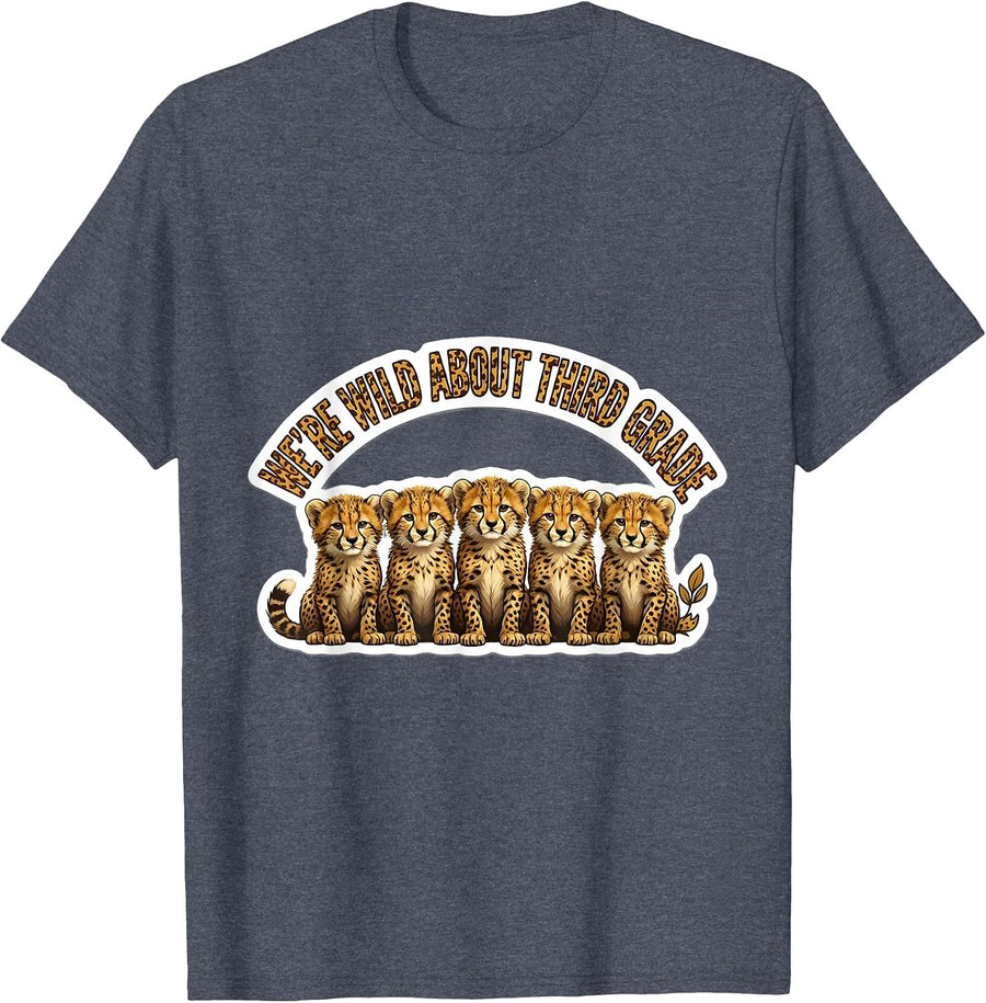 We're Wild About Third Grade Teacher Student Animal Print T-Shirt - Heather Blue