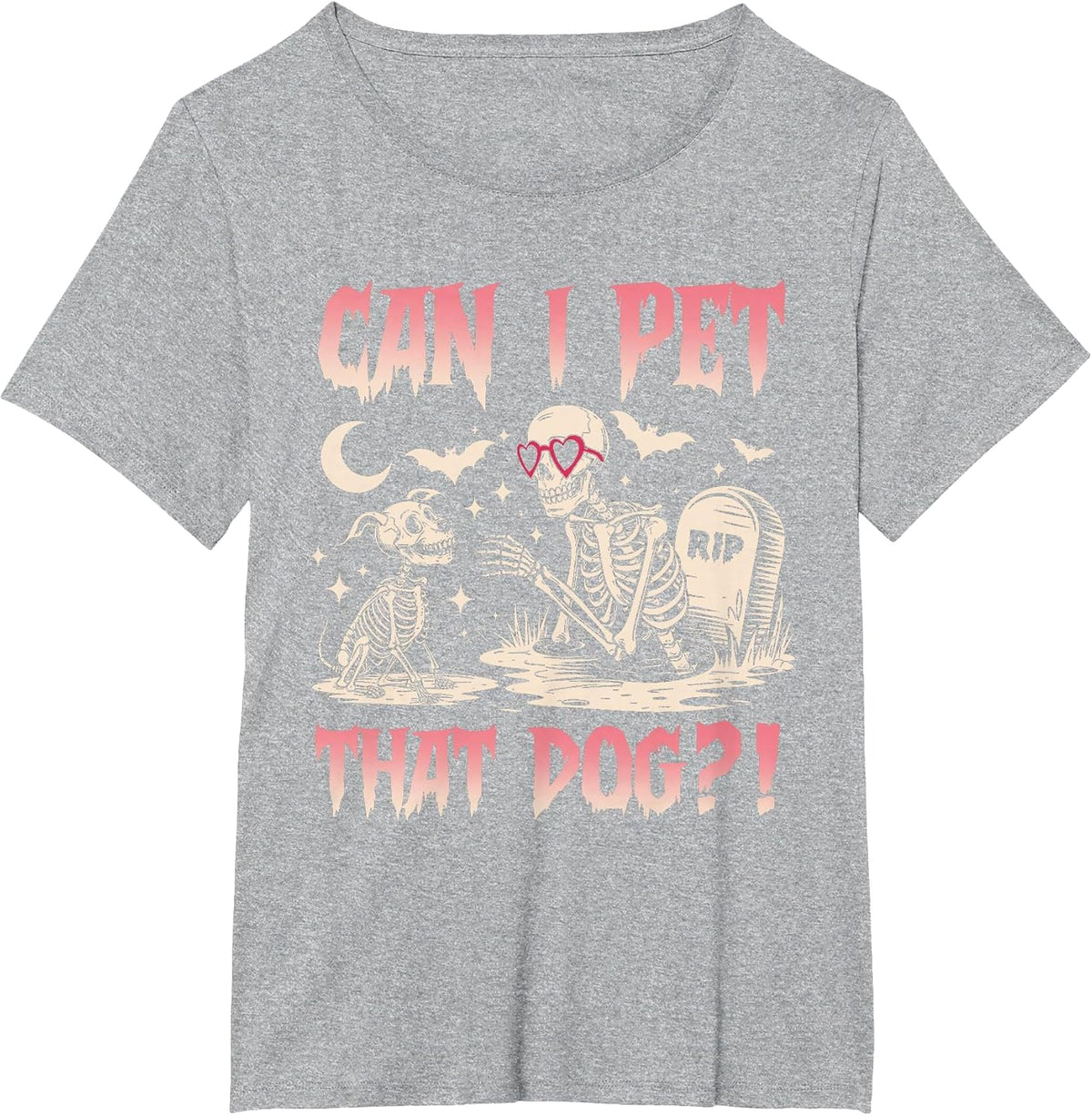 Can I Pet that Dog Funny Skeleton and Dog Halloween Costume T-Shirt - Heather Grey