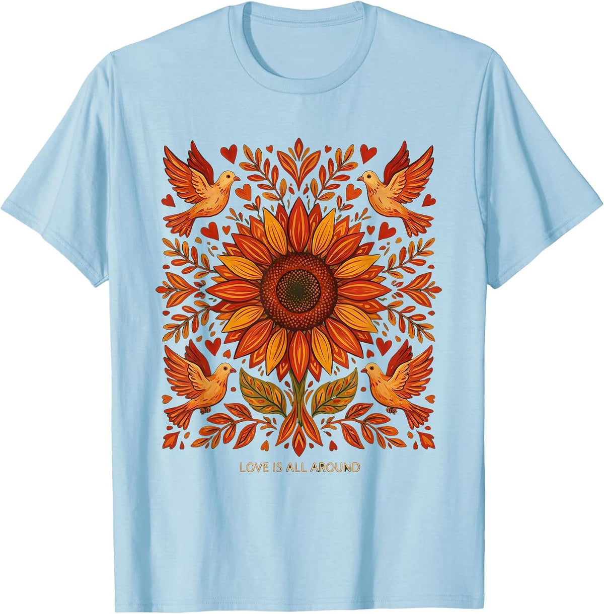 Men's Love Is All Around Hippie Groovy Design T-Shirt - Baby Blue