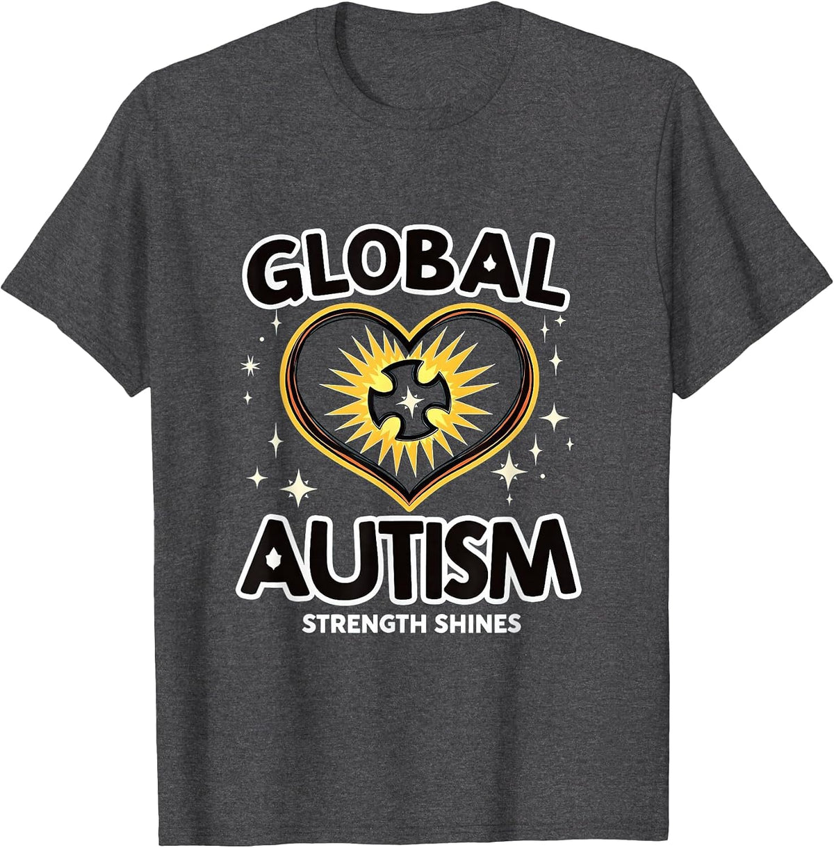 Global Autism Strength Shines Awareness Design T-Shirt - Dark Heather Grey
