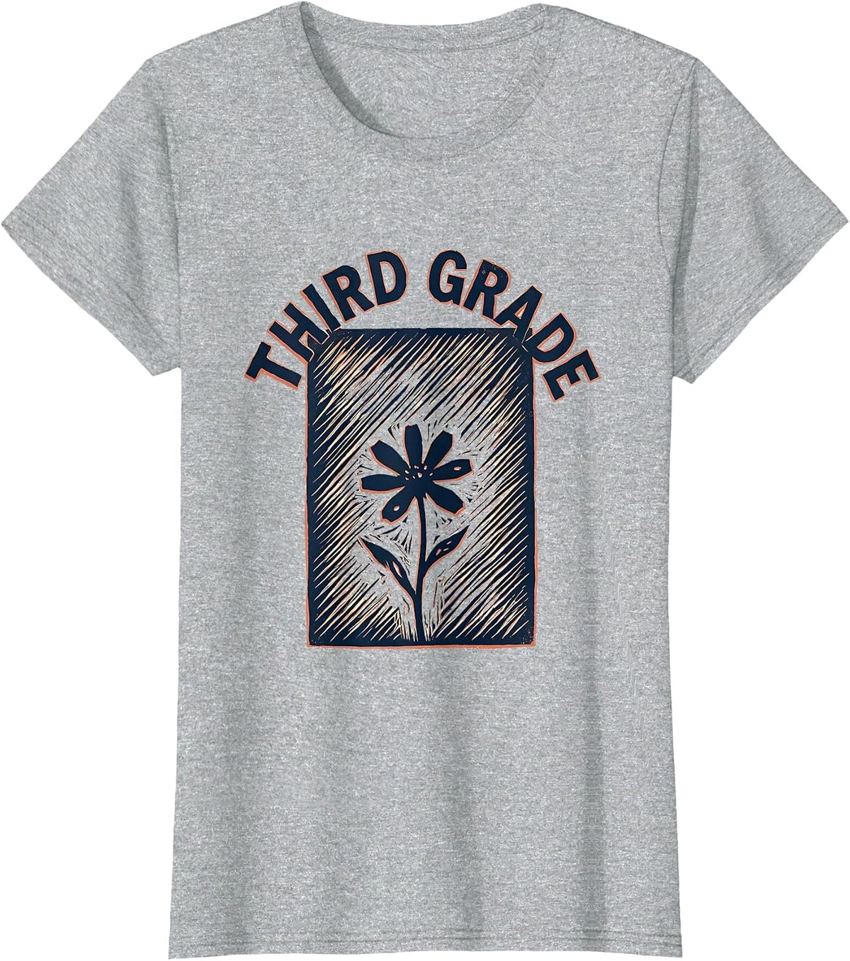 Third Grade Linocut Floral Back To School Teacher Gift T-Shirt - Heather Grey