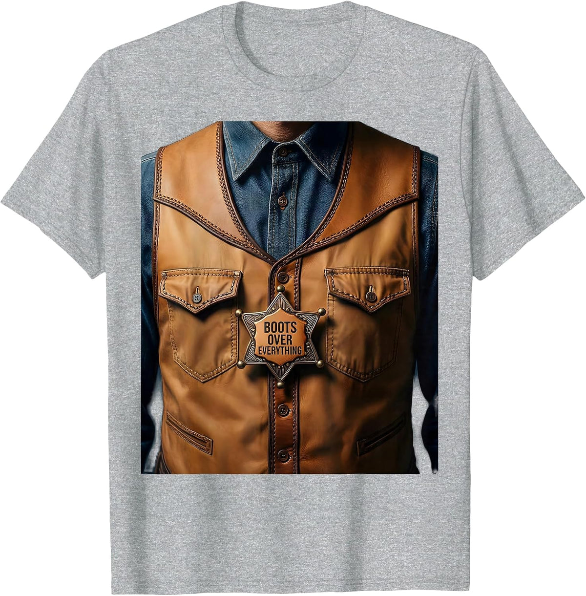 Men's Boots Over Everything Cowboy Graphic Design T-Shirt - Heather Grey