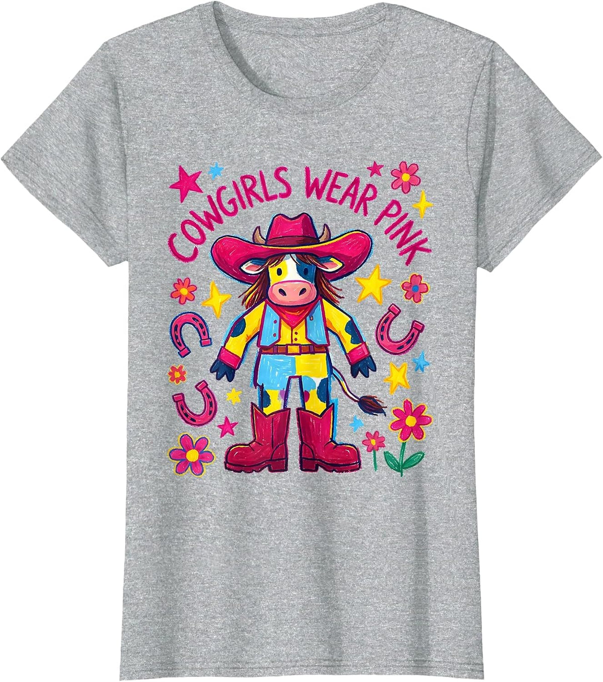 Women's Cowgirls Wear Pink Western Cowgirl Design T-Shirt - Heather Grey