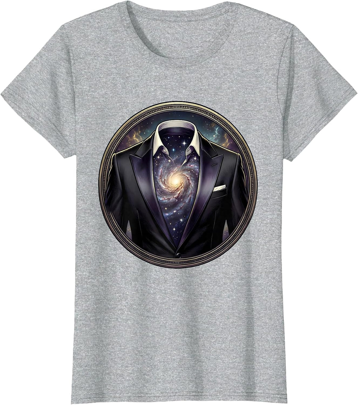 Tuxedo Galaxy Universe Cosmic Space Art T-Shirt - Heather Grey