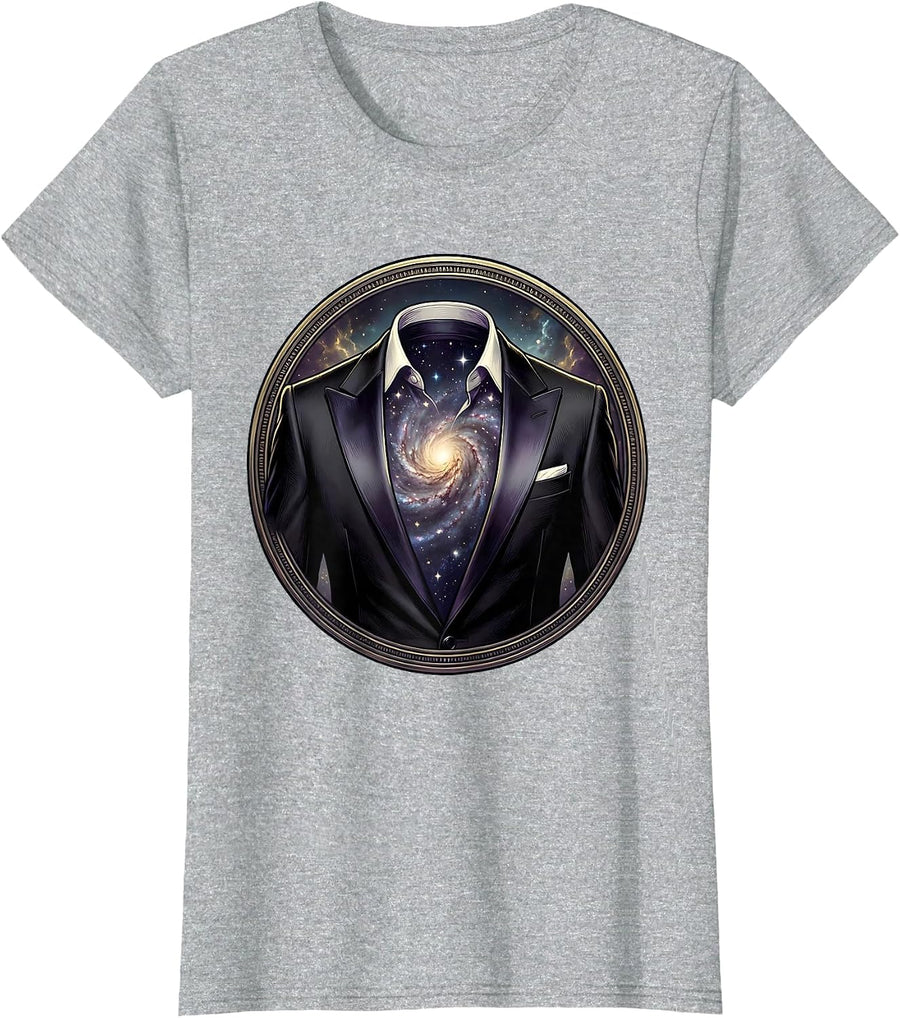 Tuxedo Galaxy Universe Cosmic Space Art T-Shirt - Heather Grey