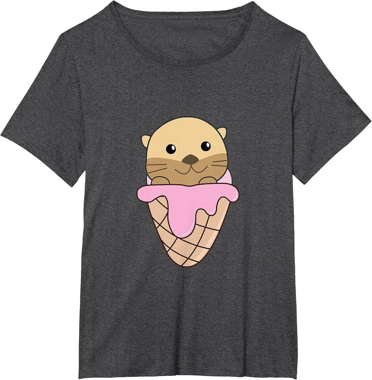 Otter Strawberry Ice Cream Waffle Cute Animals Otter T-Shirt - Dark Heather Grey
