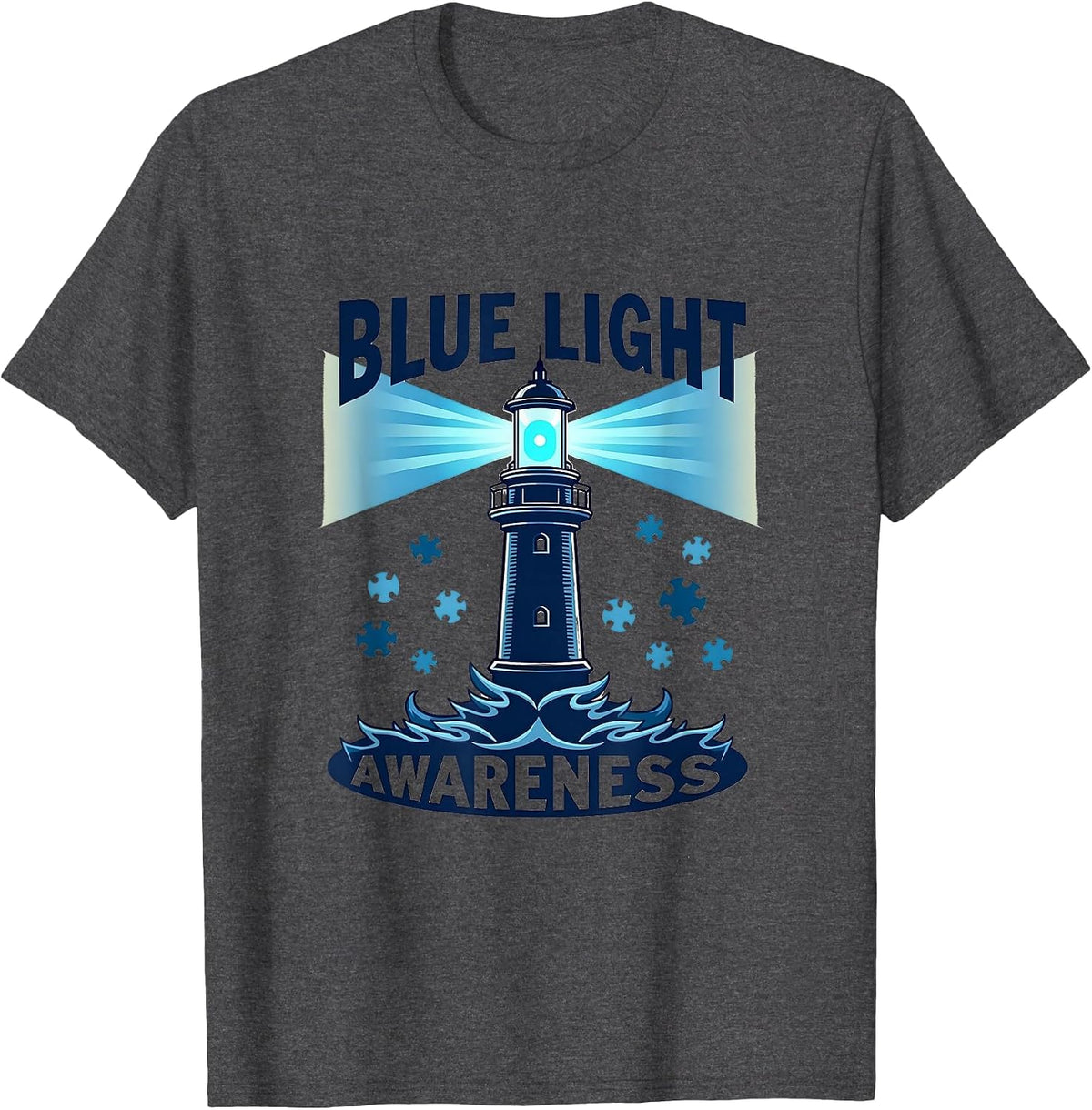 Blue Light Awareness Autism Support Design T-Shirt - Dark Heather Grey