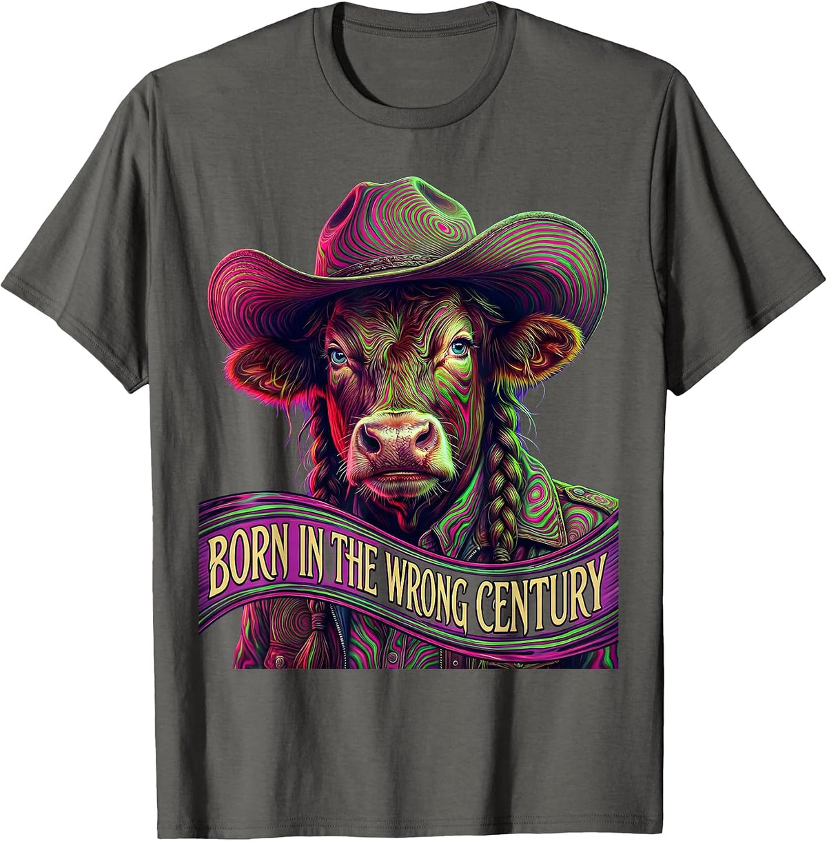Men's Born in the Wrong Century Cowboy Design T-Shirt - Asphalt Grey