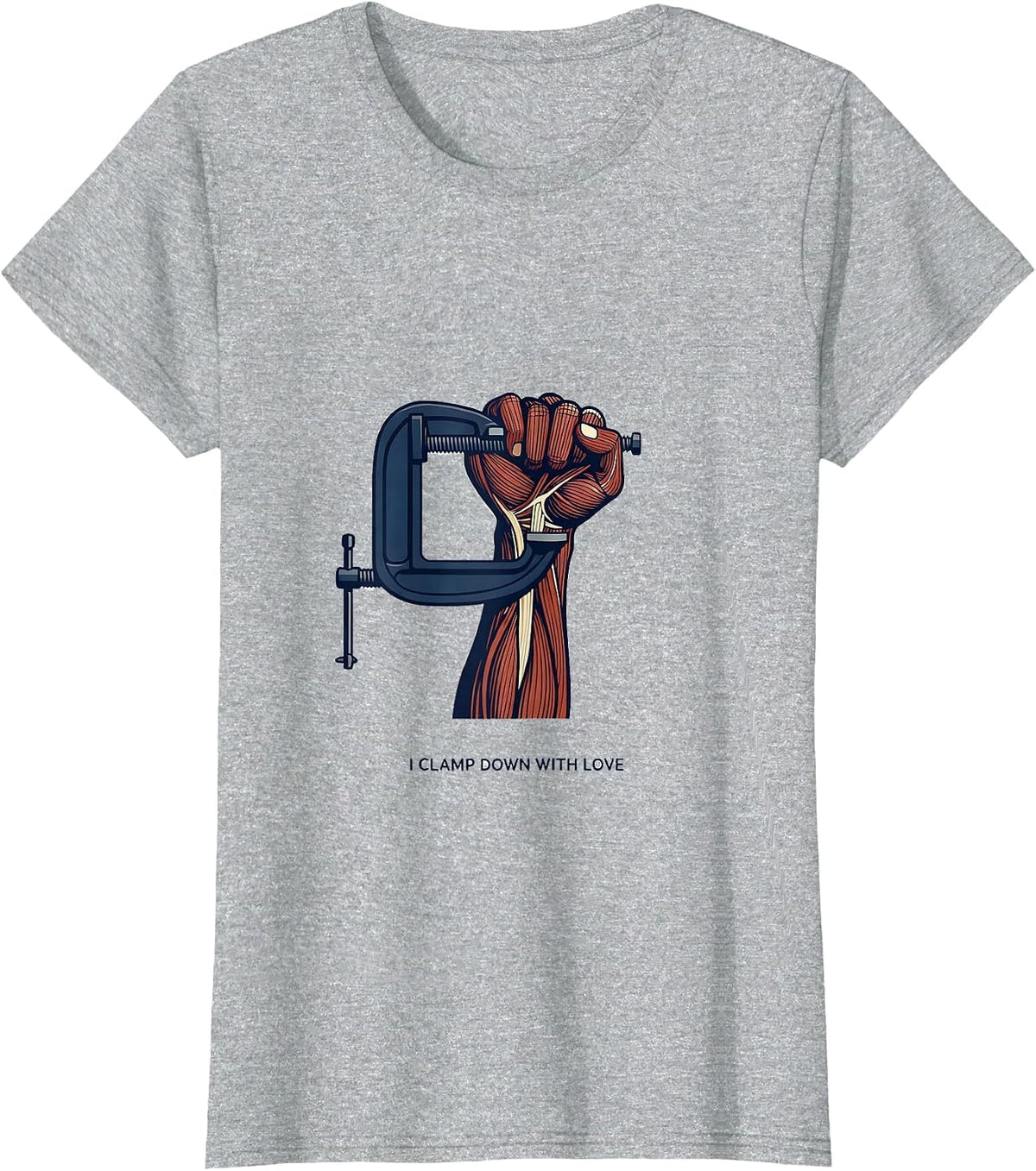 I Clamp Down With Love Funny Massage Therapist LMT Gift T-Shirt - Heather Grey