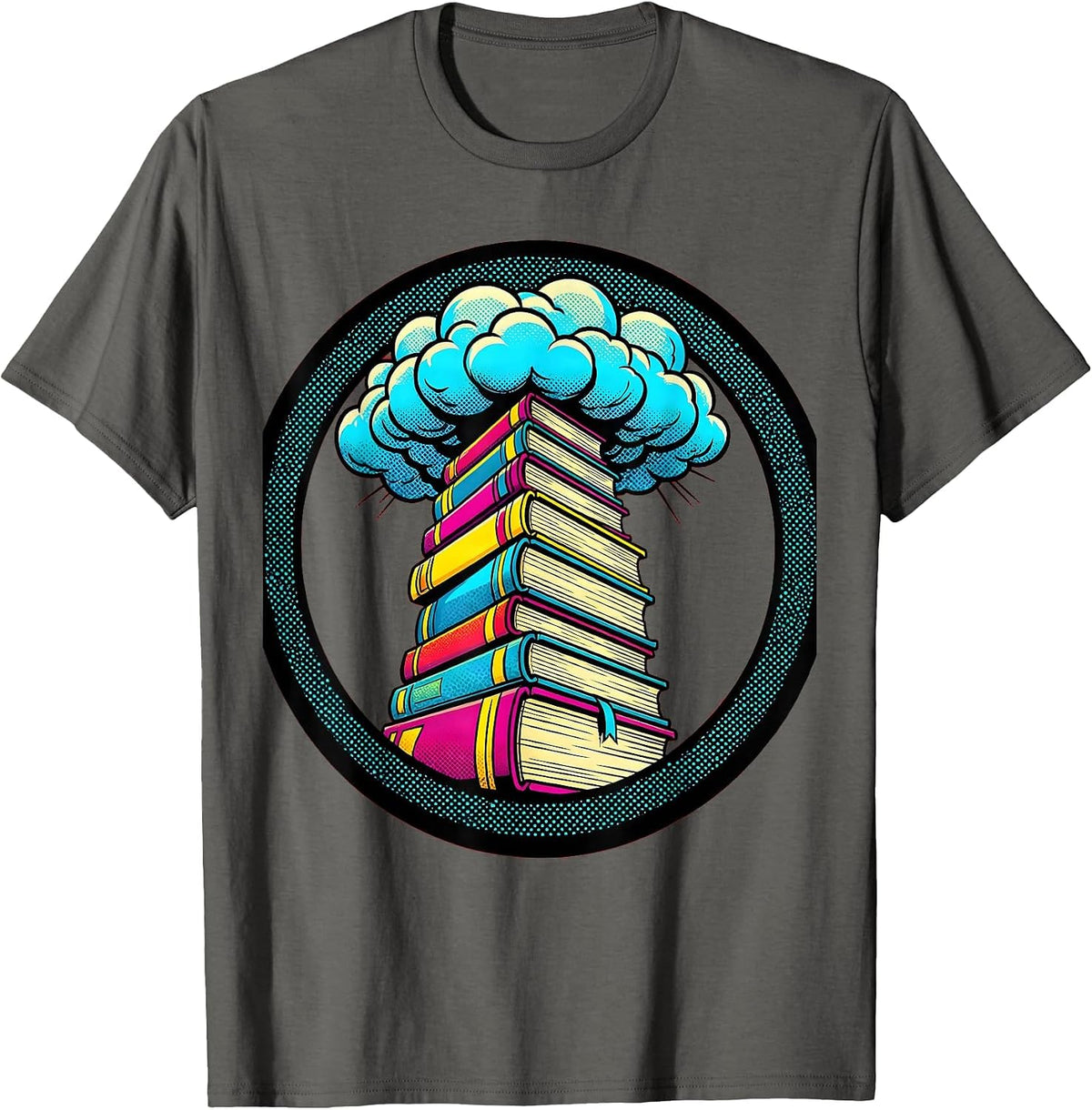 Neon Teacher Glowing Textbooks to the Clouds T-Shirt - Asphalt Grey