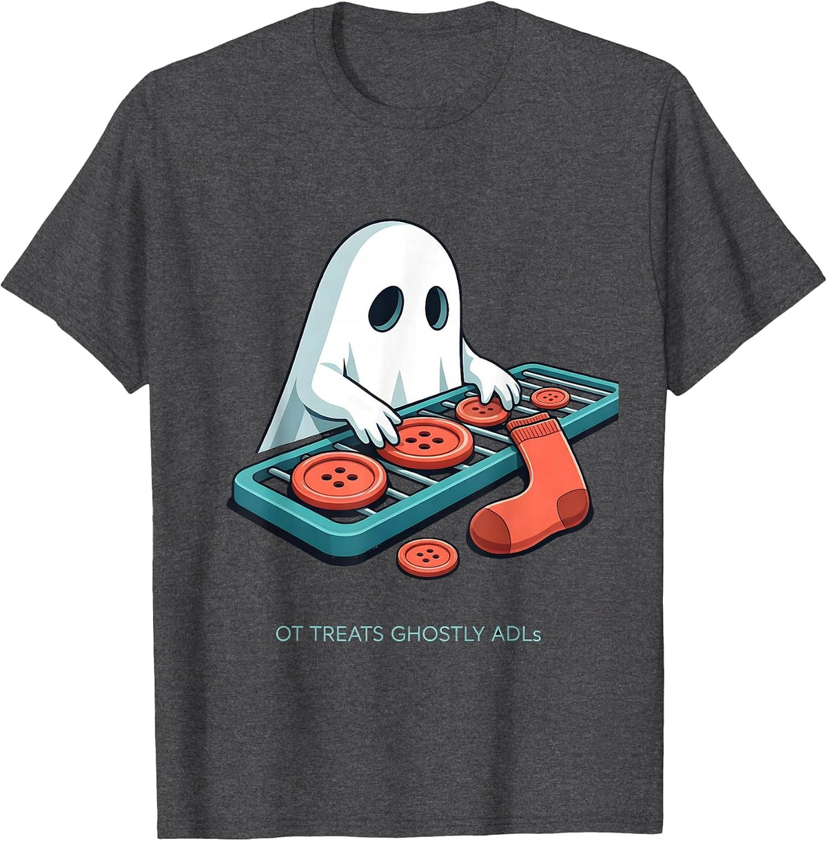 Men's OT Treats Ghostly ADLs Funny Occupational Therapy Halloween T-Shirt - Dark Heather Grey