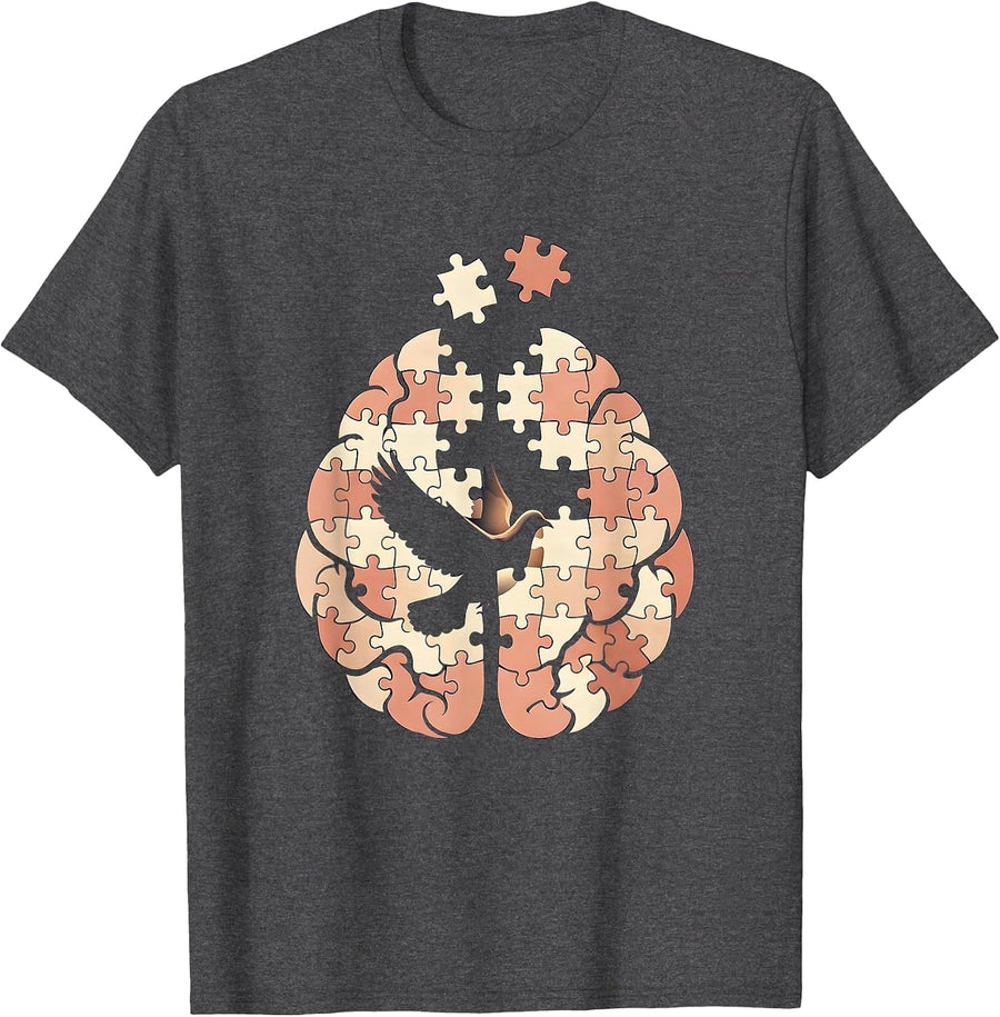 Men's Sped Teacher Brain Puzzle Piece Graphic T-Shirt - Dark Heather Grey