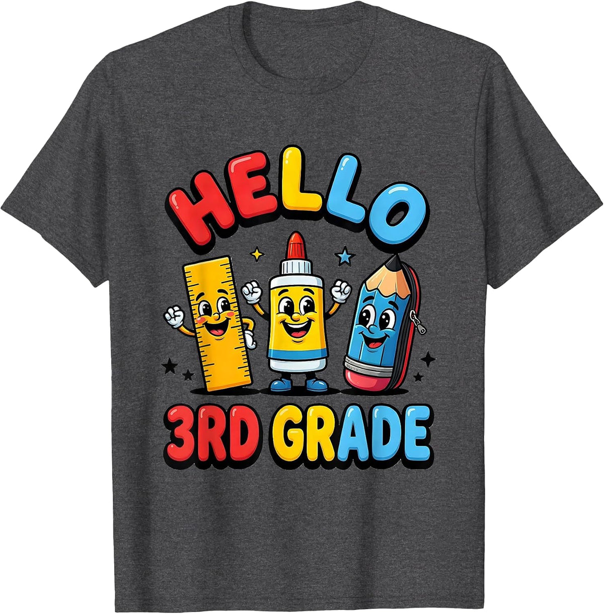 Men's Hello, 3rd Grade Cute School Supplies Teacher Student First T-Shirt - Dark Heather Grey
