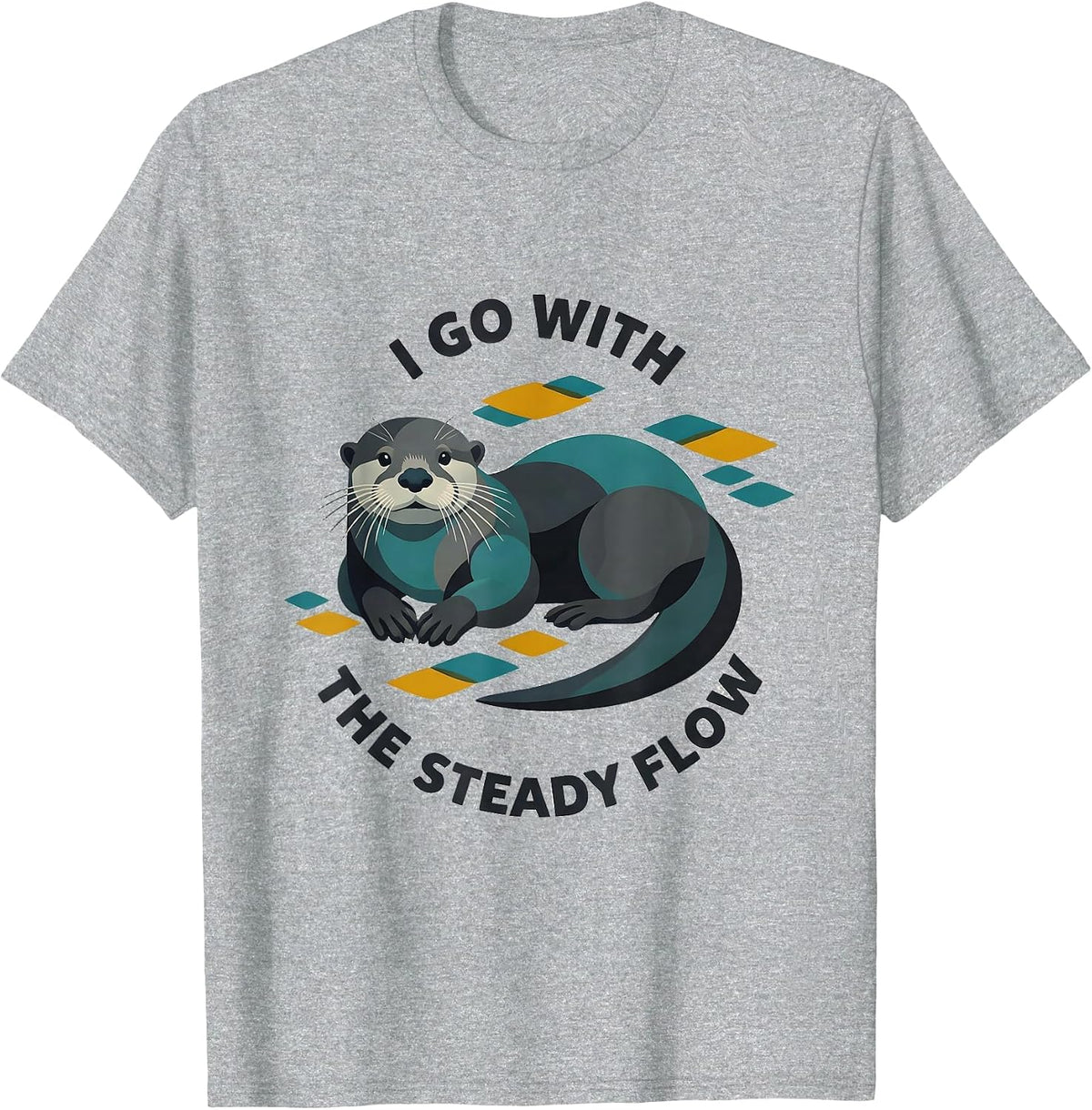Men's I Go With The Steady Flow Midcentury Modern Otter Animal T-Shirt - Heather Grey
