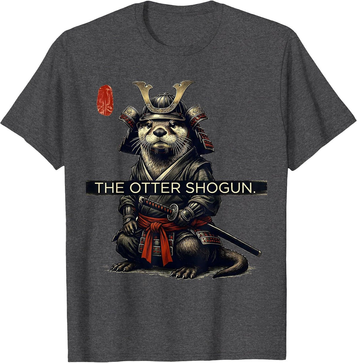 Men's The Otter Shogun Funny Japanese Art Anime Animal Lover Humor T-Shirt - Dark Heather Grey