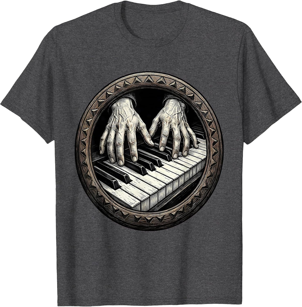 Pianist Hands Dissolving Into Piano Keys Art T-Shirt - Dark Heather Grey