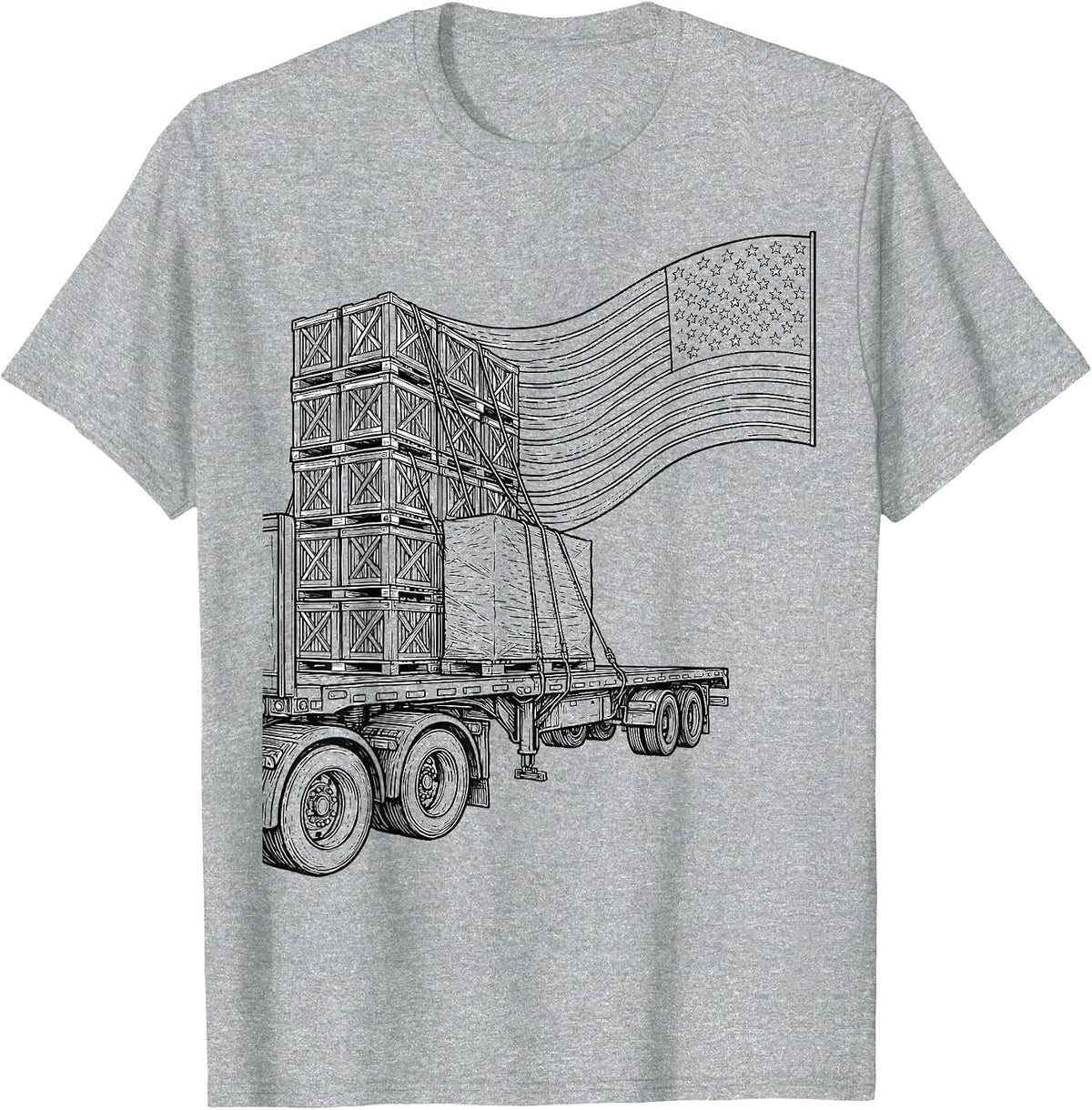 Men's Flatbed Trailer Flag Stripes Trucker Patriotic Pride T-Shirt - Heather Grey