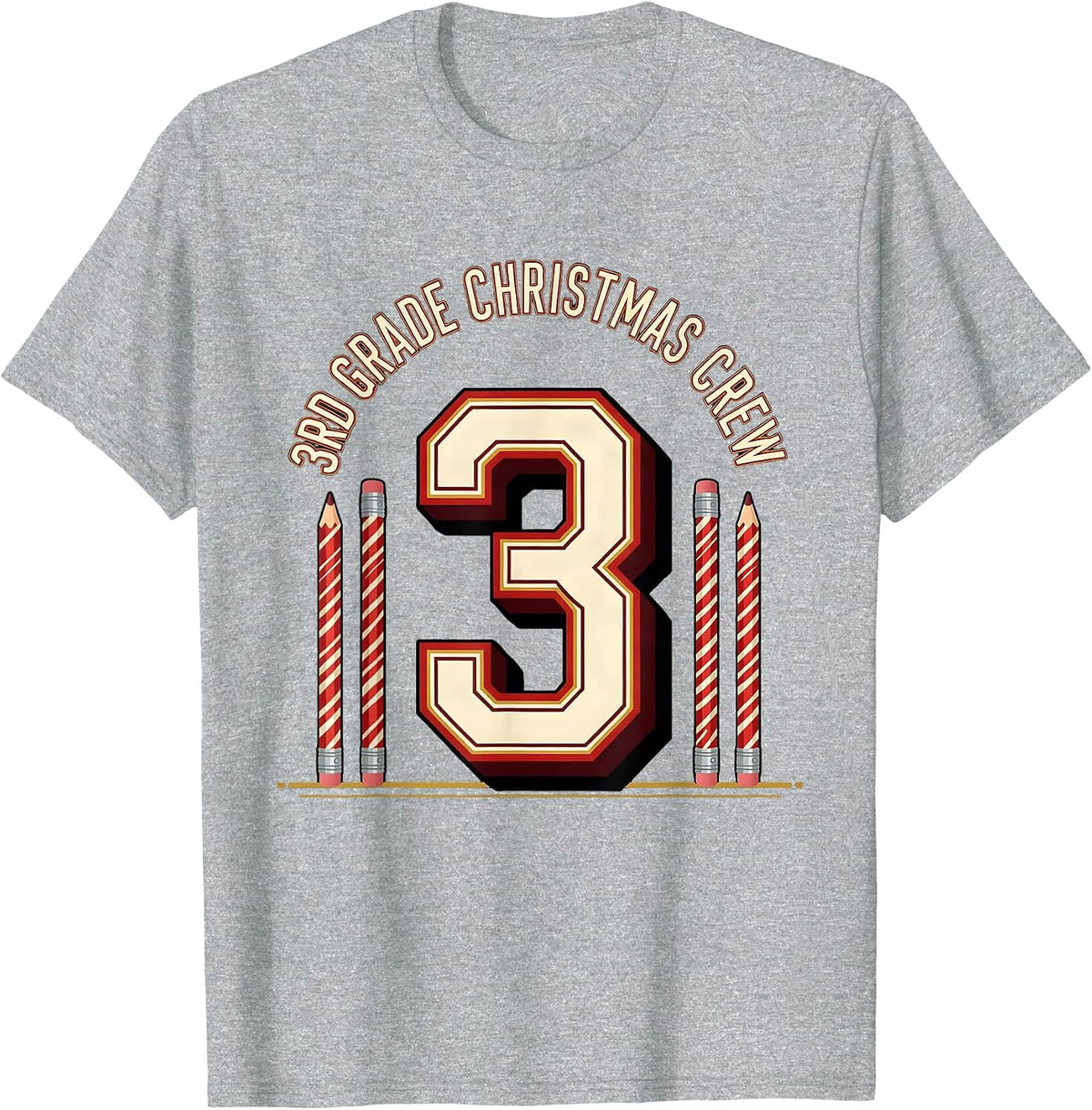 Men's 3rd Grade Christmas Crew Teacher Holiday Humor Grade-Level T-Shirt - Heather Grey