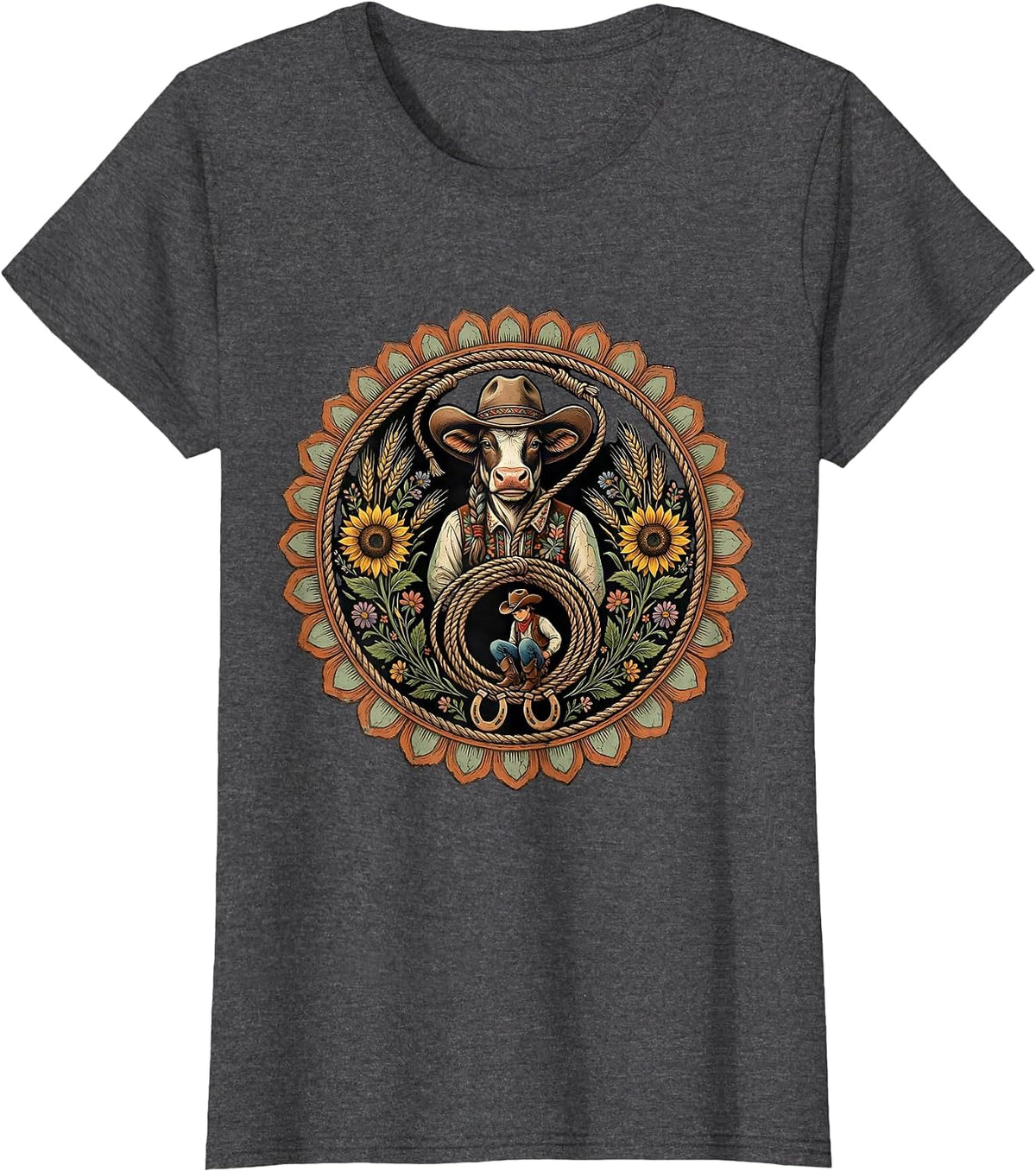 Women's Cowgirl Roping a Bashful Cowboy Funny Western T-Shirt - Dark Heather Grey