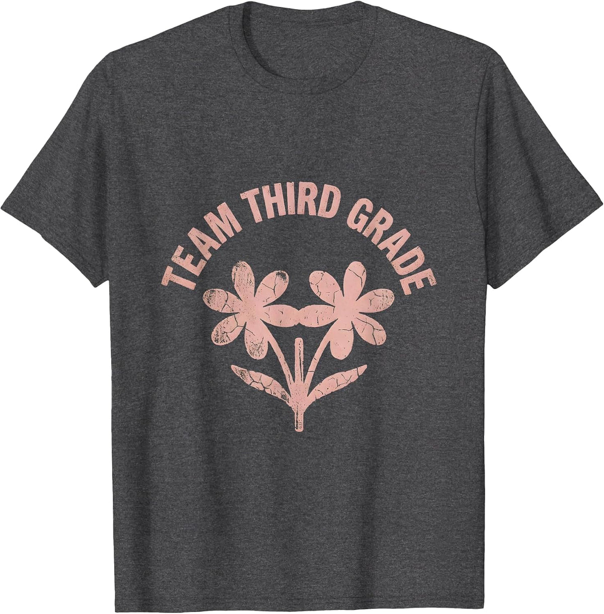 Team Third Grade Boho Vintage Wildflower Teacher Back T-Shirt - Dark Heather Grey