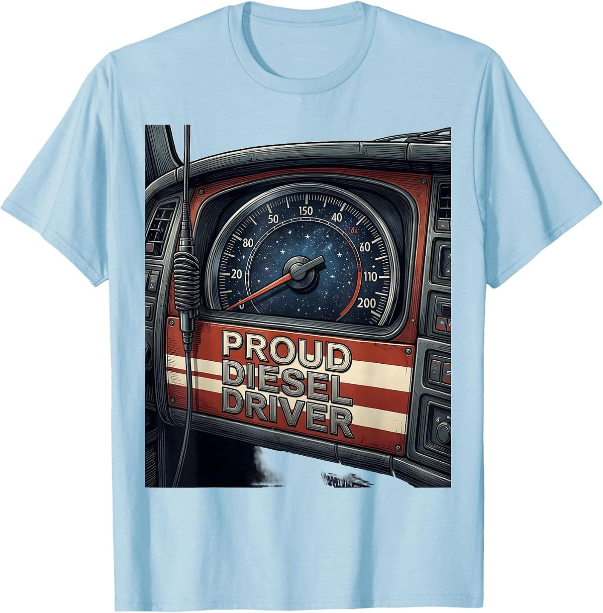 Men's Proud Diesel Driver Patriotic Trucker Semi Truck Driver Gift T-Shirt - Baby Blue