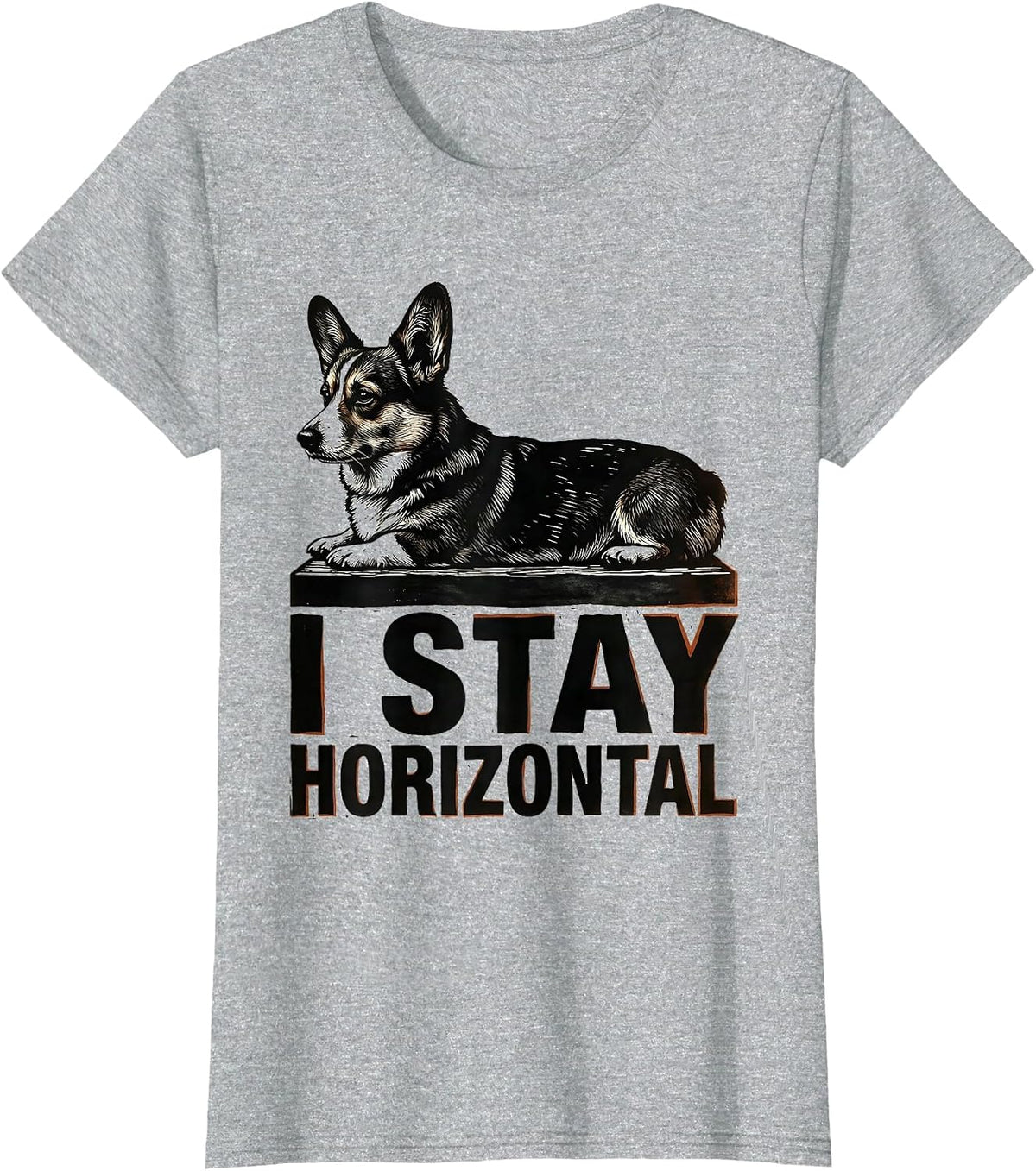 Women's I Stay Horizontal Funny Corgi Dog Lover Humor T-Shirt - Heather Grey