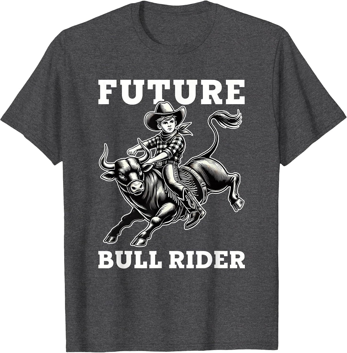 Future Bull Rider Boys Kids Bull Riding Rodeo T-Shirt - Dark Heather Grey