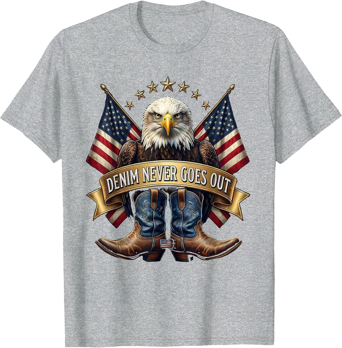 Men's Denim Never Goes Out Cowgirl Design T-Shirt - Heather Grey