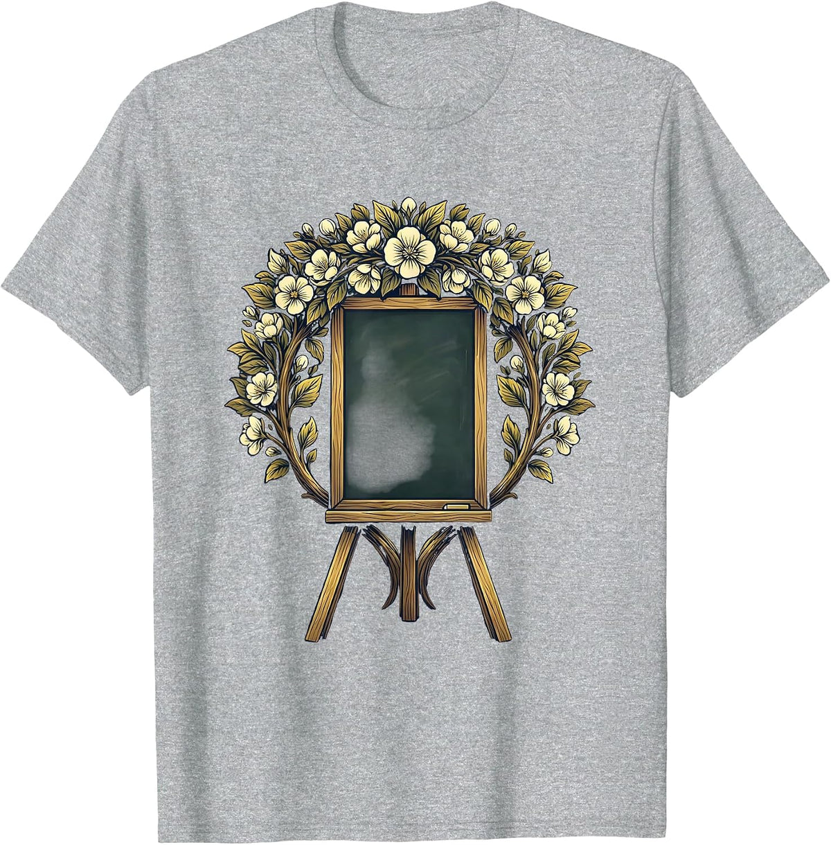Men's Elementary Teacher Chalkboard Easel Floral Design T-Shirt - Heather Grey