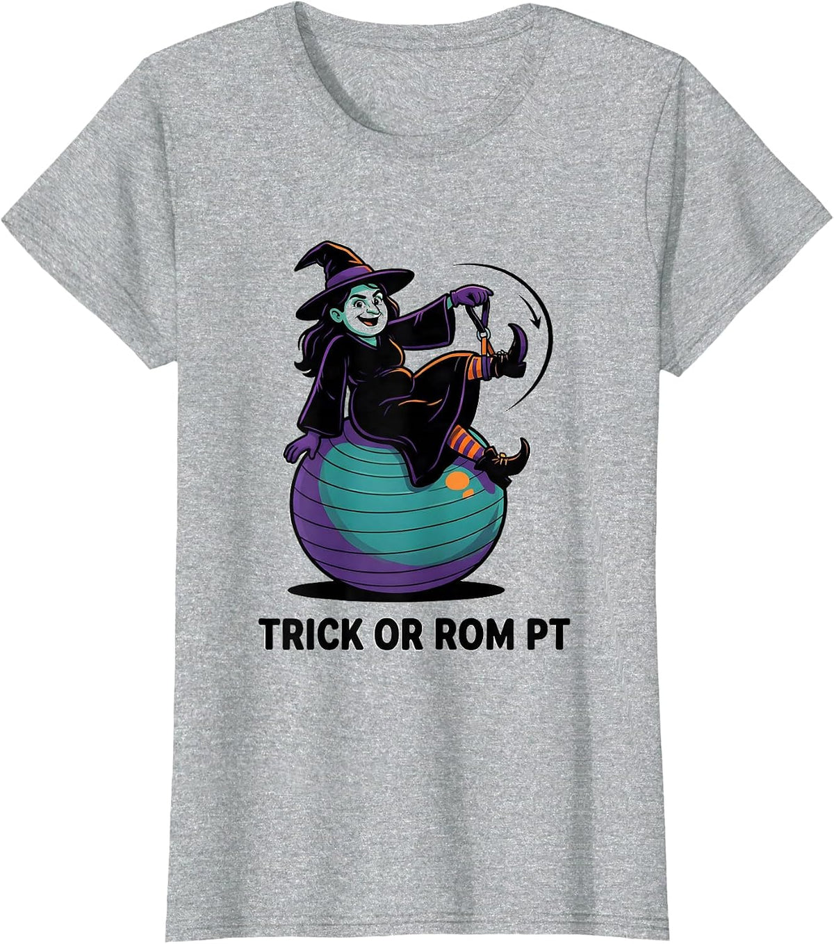 Women's Trick Or ROM PT Cartoon Physical Therapy Halloween Therapist T-Shirt - Heather Grey
