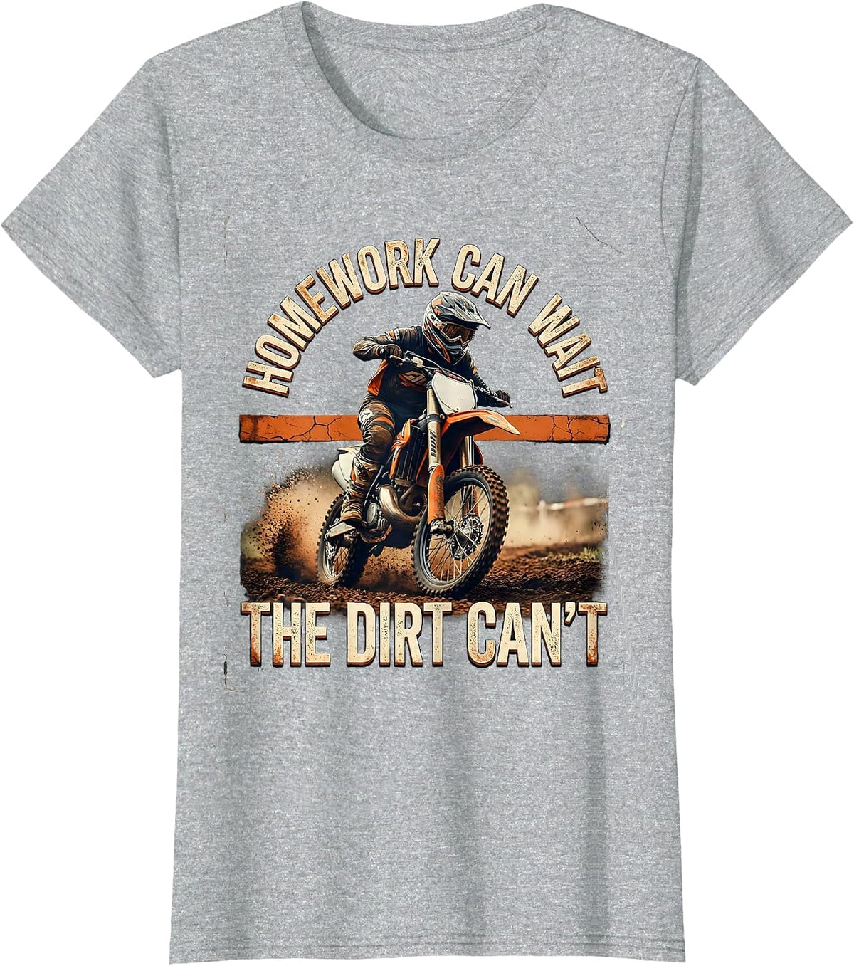 Homework Can Wait The Dirt Can't Distressed Dirt Bike T-Shirt - Heather Grey