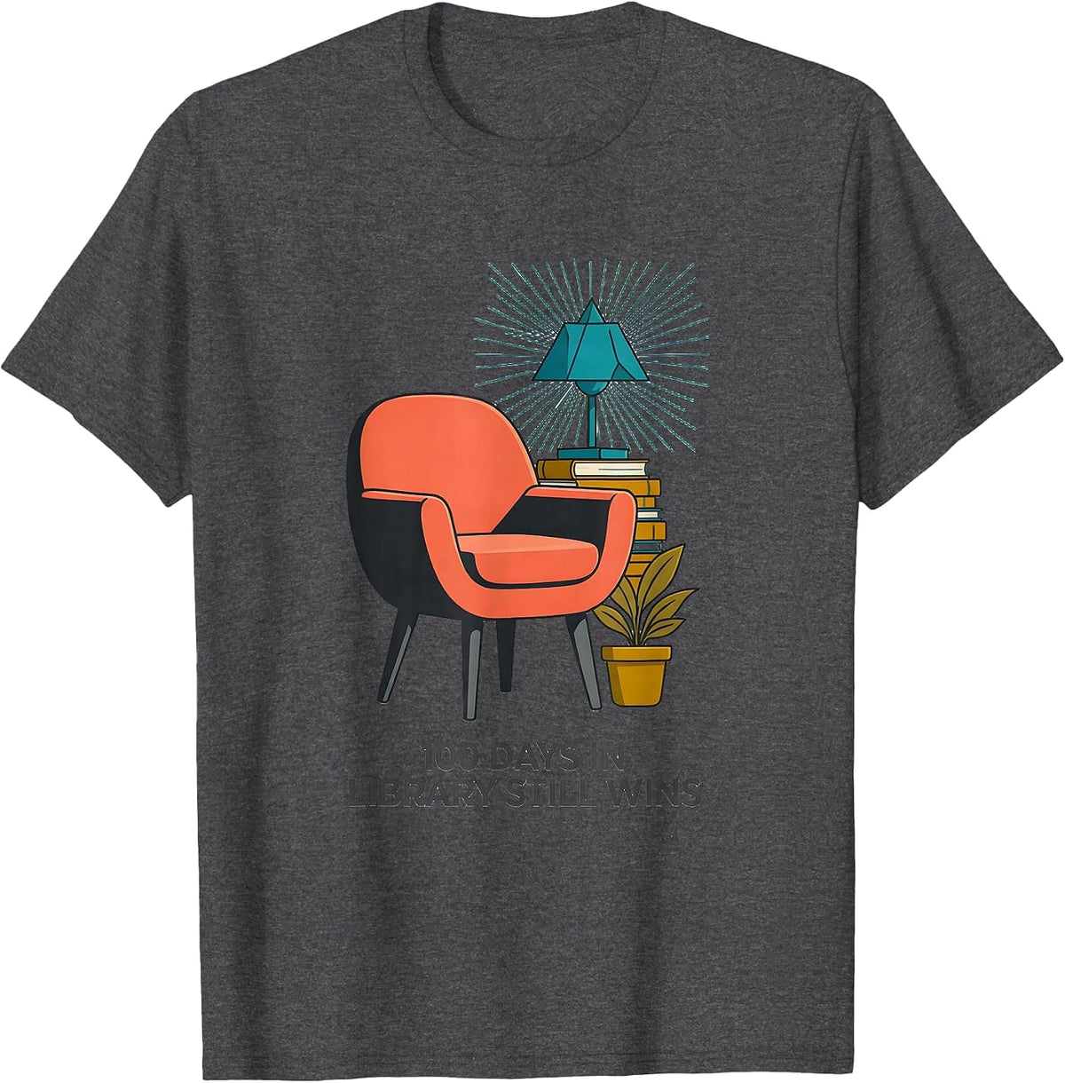 100 Days In Library Still Wins Midcentury Modern Teacher T-Shirt - Dark Heather Grey