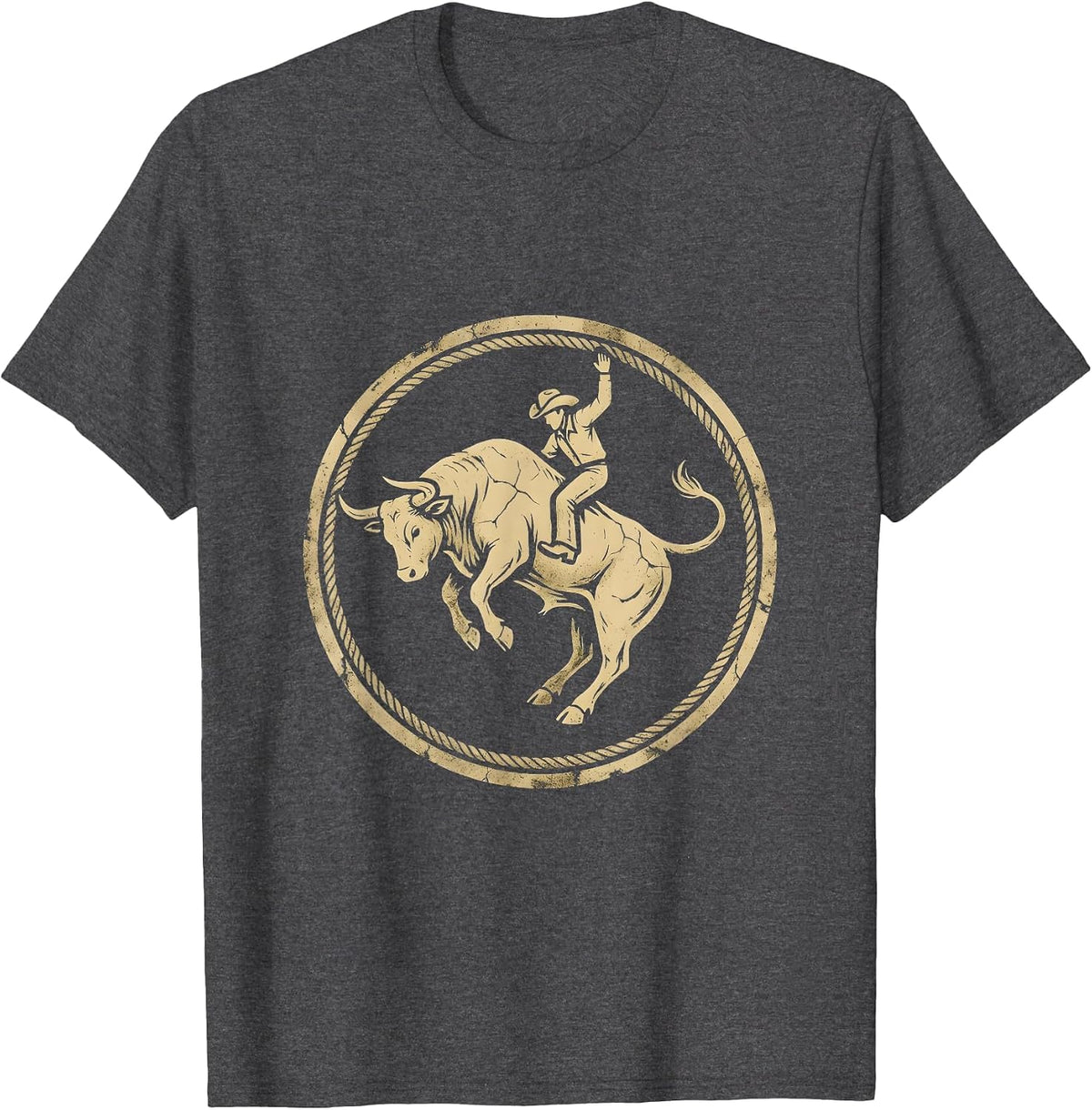 Texas Rodeo Bull Riding Cowboy Graphic Tee for Men T-Shirt - Dark Heather Grey