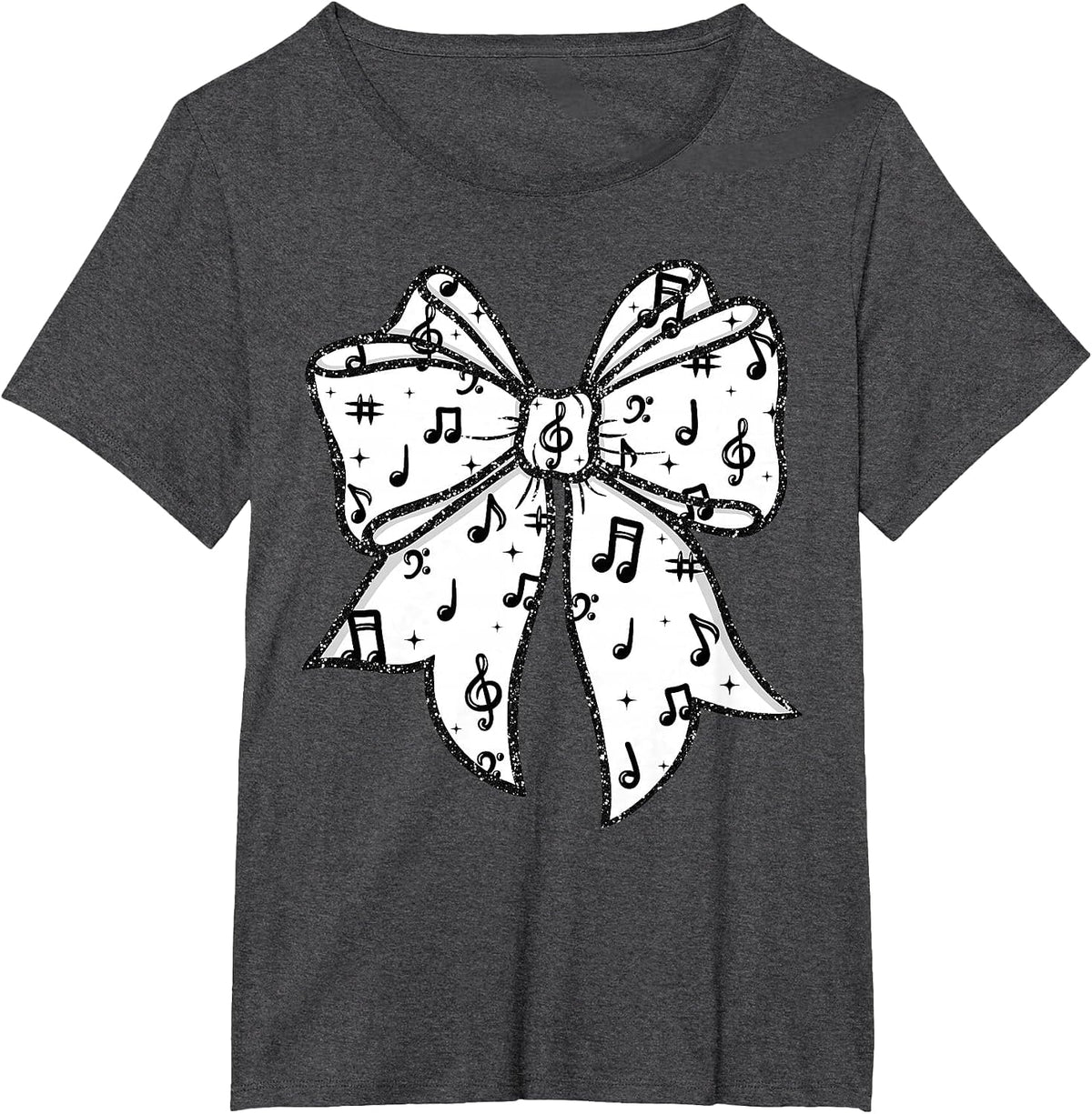 Music Notes Coquette Bow Music Teacher School Musician Band T-Shirt - Dark Heather Grey