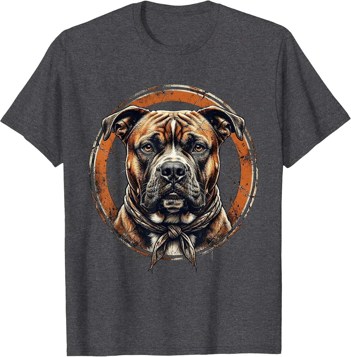 Pitbull Face With Bandana Graphic Tee T-Shirt - Dark Heather Grey
