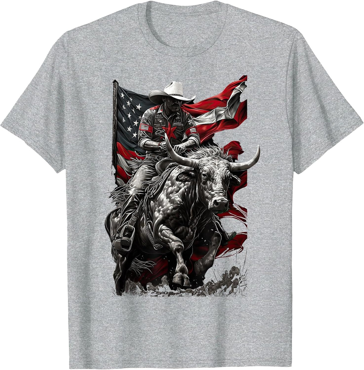 Rodeo Bucking Bull Riding Cowboy Western T-Shirt - Heather Grey