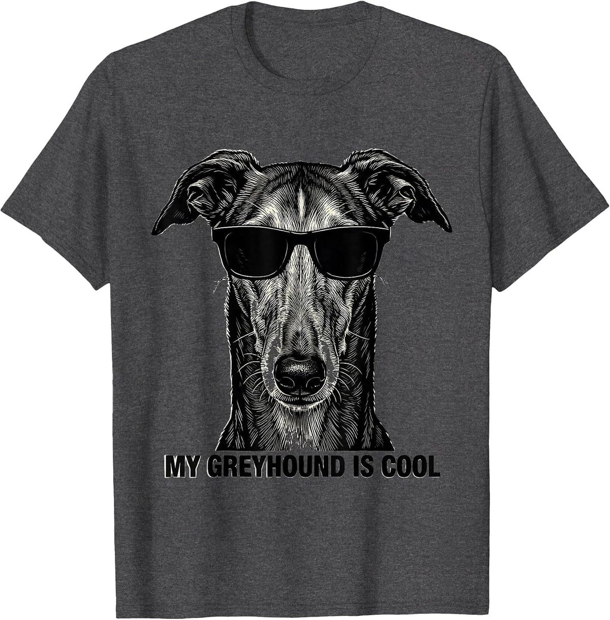 Men's My Greyhound Is Cool Funny Dog Lover Greyhound Portrait T-Shirt - Dark Heather Grey