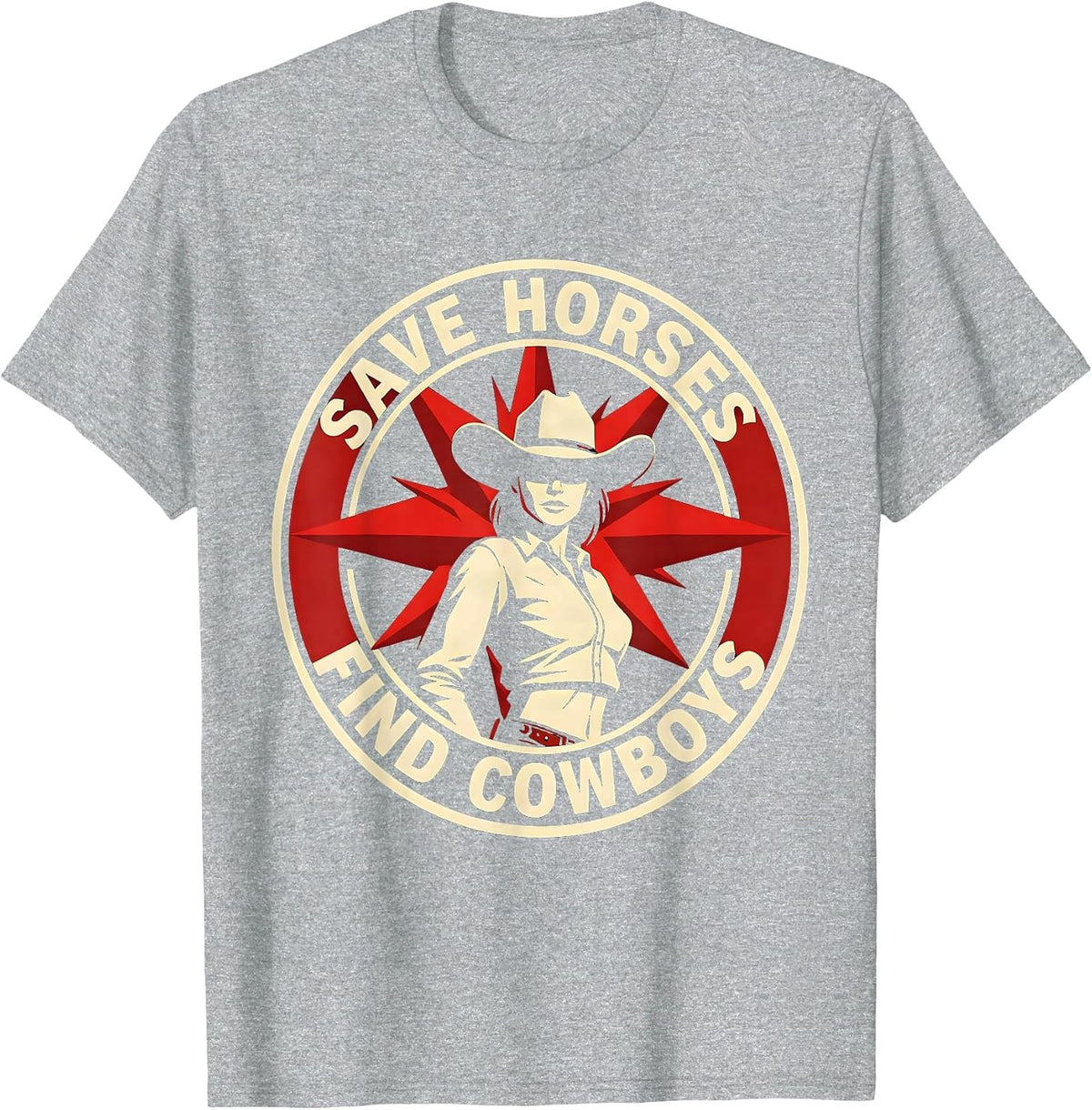 Men's Save Horses Find Cowboys Western Humor Design T-Shirt - Heather Grey