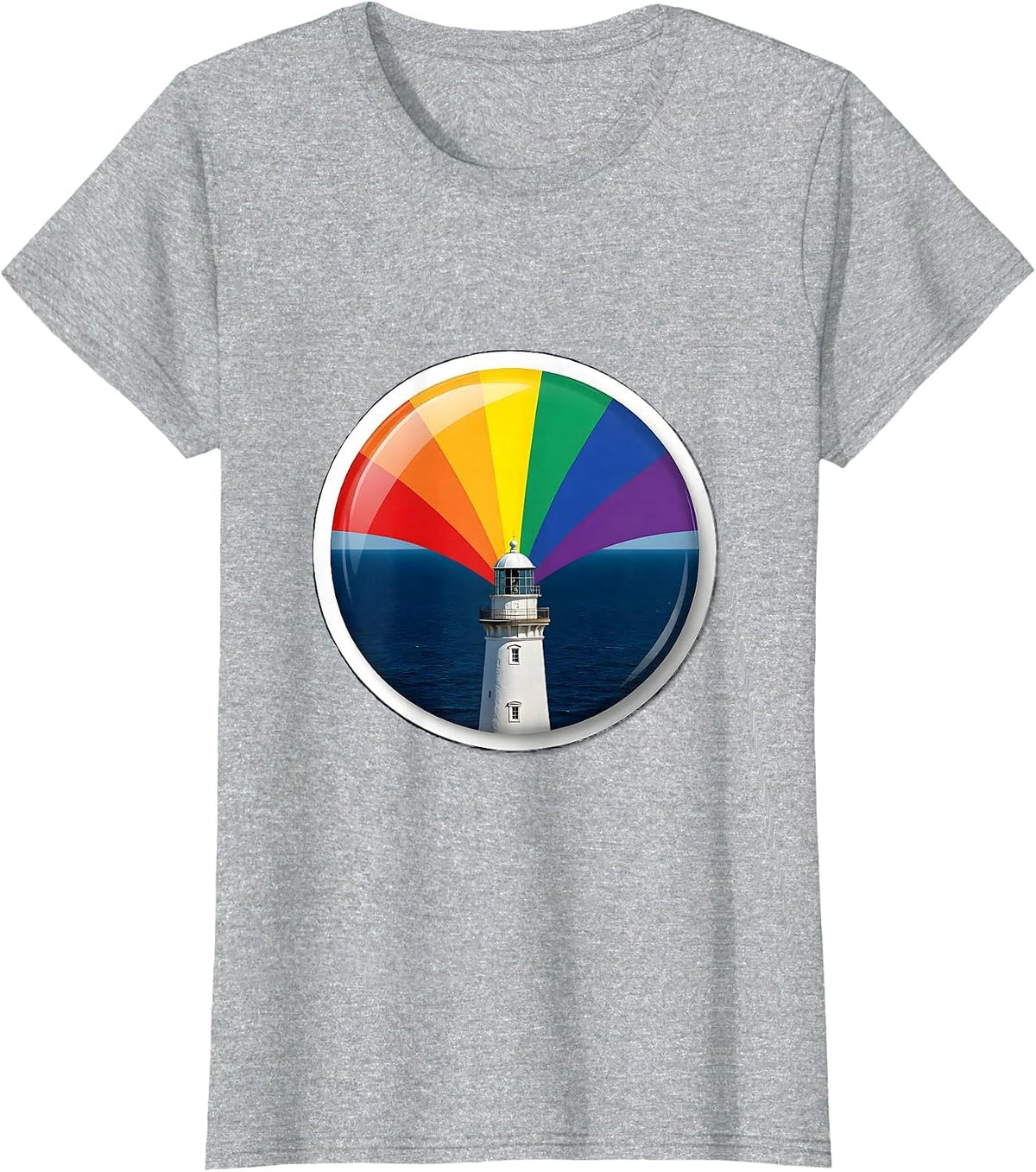 Autism Awareness Lighthouse Rainbow Beam Design T-Shirt - Heather Grey