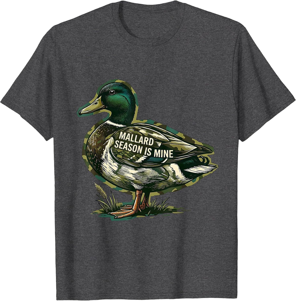 Mallard Season Is Mine Vintage Hunting Camo Duck Gift T-Shirt - Dark Heather Grey