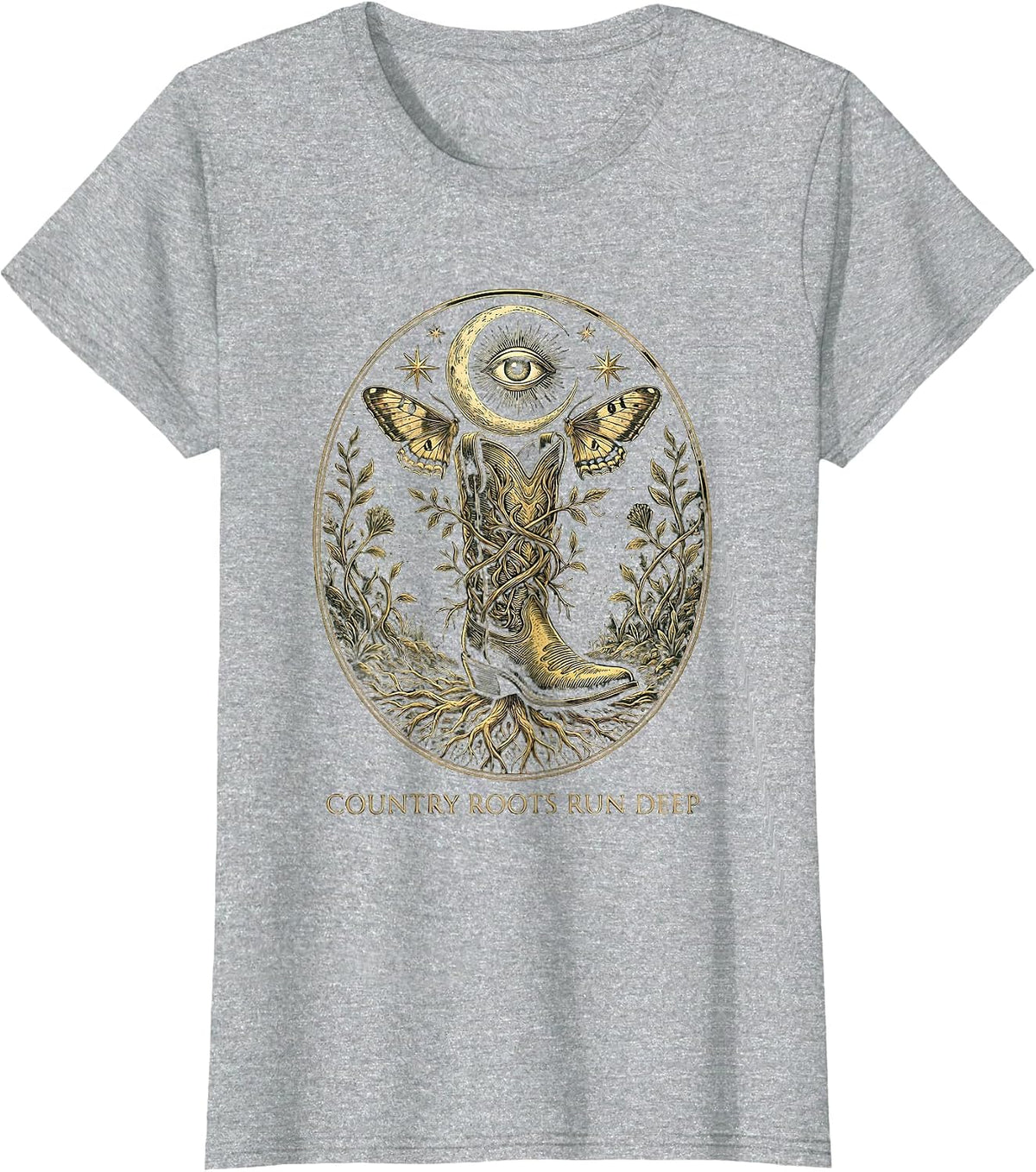 Country Roots Run Deep Western Girls Design T-Shirt - Heather Grey