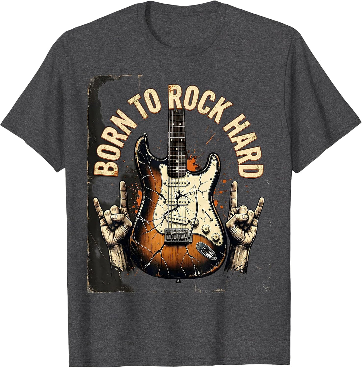 Born to Rock Hard Vintage Rock Band Design T-Shirt - Dark Heather Grey